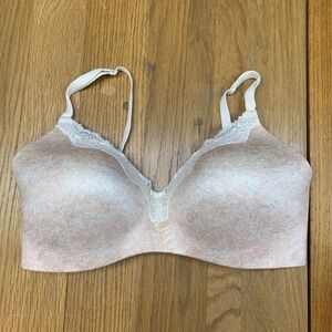 Maidenform Comfort Devotion Wireless Bra 38D Peach White Marble Lace 09456